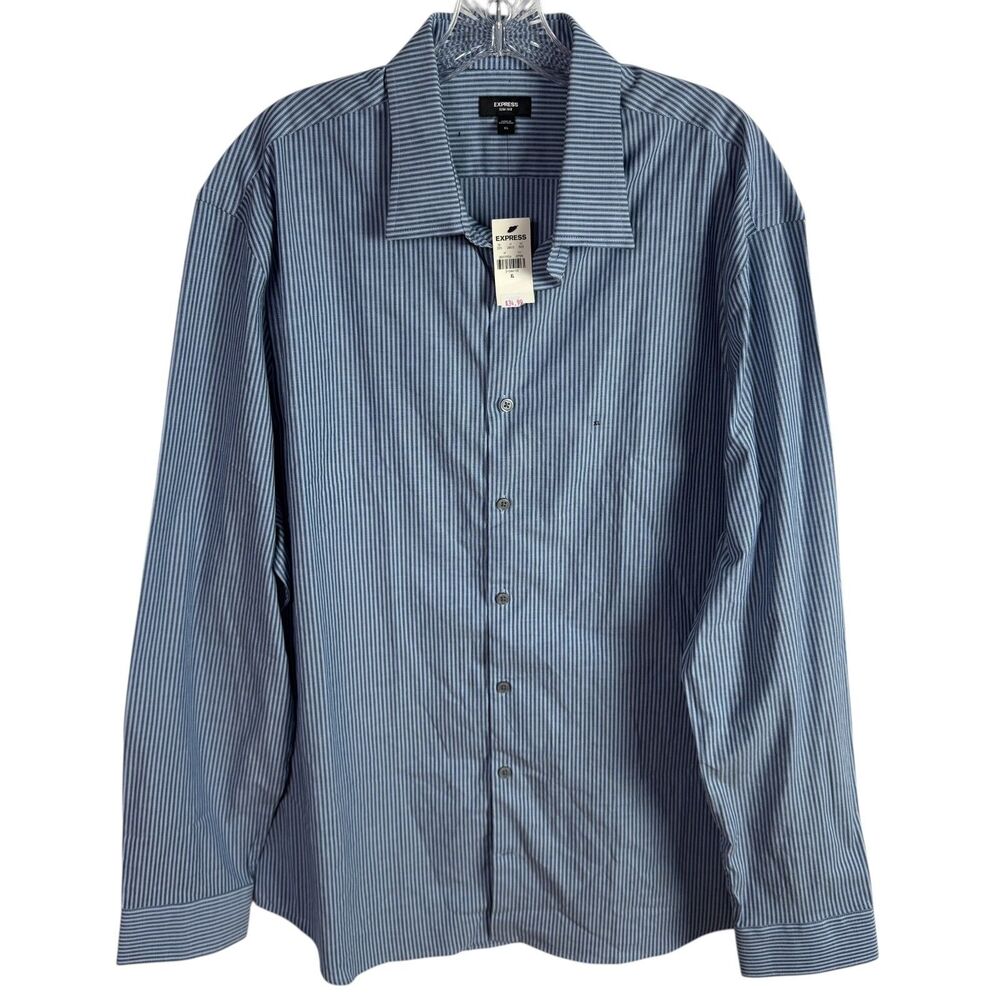 Express Men's Button Up Shirt Size XL Slim 1MX Blue Striped Long Sleeves NEW